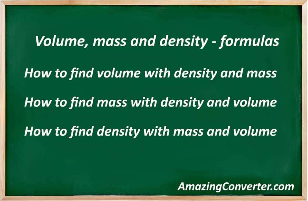 Volume, mass and density - formulas